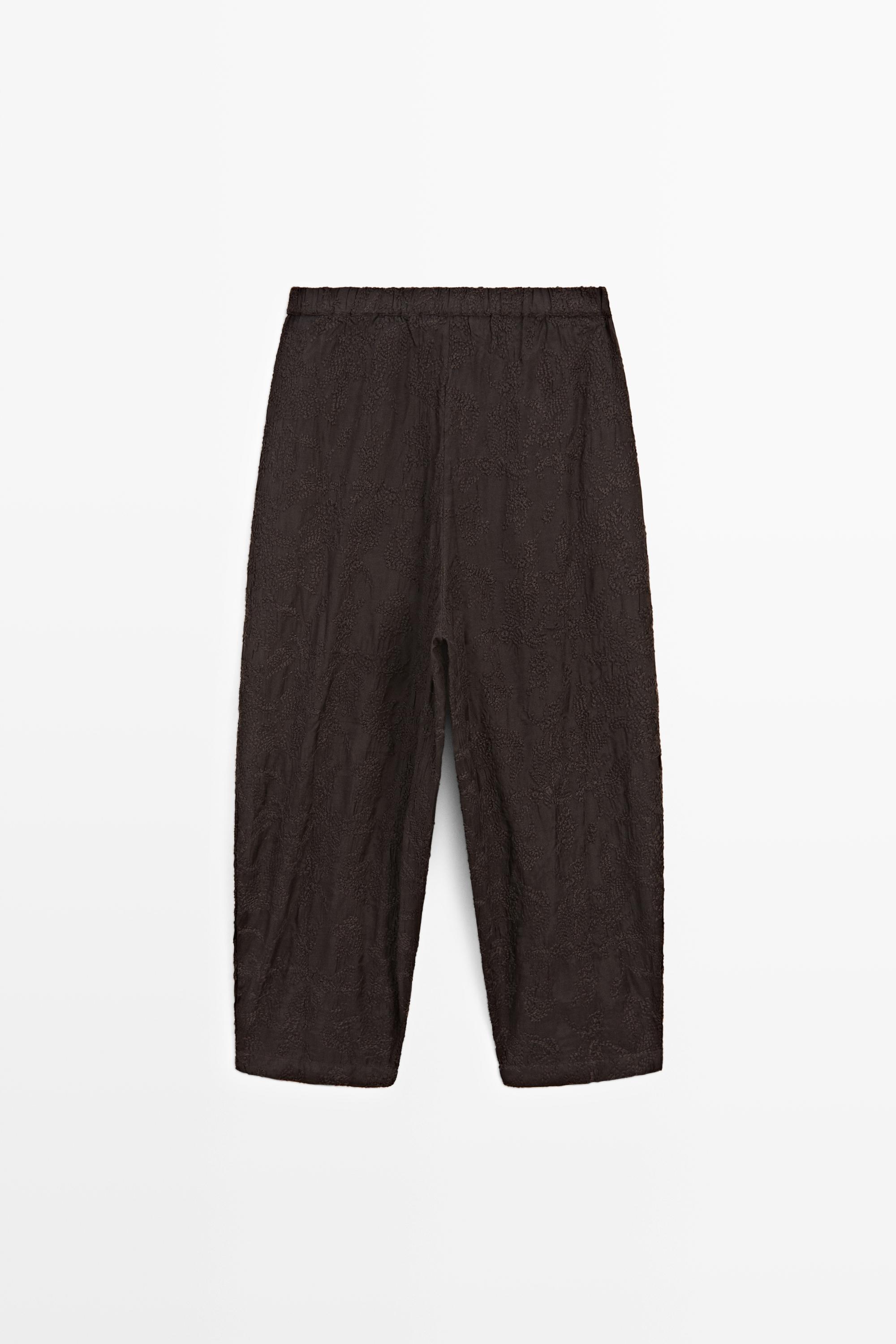 Embroidered flowing barrel fit trousers